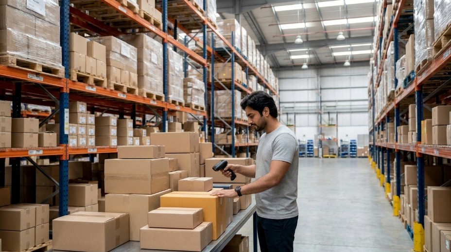 Warehouse workers assembling customised ecommerce packages